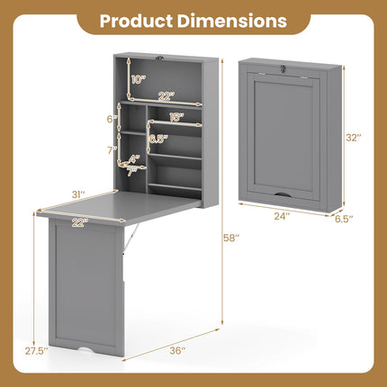 Dreamade Wall Mounted Desk | Foldable Convertible Computer Desk with Storage Shelves