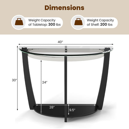 Dreamade 2-Tier Glass Console Table Half Moon Modern Entryway Table