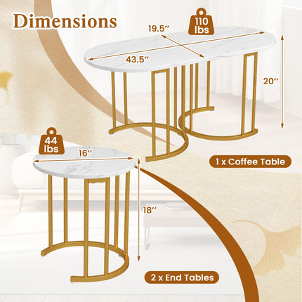 Dreamade Nesting Coffee Table Set of 3, Stacking Side Tables with Faux Marble Tabletop & Gold Metal Frame