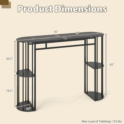 Dreamade 60 Inches Bar Table for 2-4 with Faux Marble Tabletop and Storage Shelves