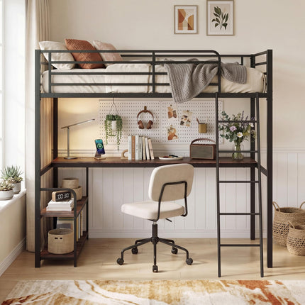 Dreamade Twin Loft Bed with Desk & Charging Station