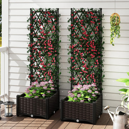Dreamade Raised Garden Bed with Lattice Trellis Self-Watering Planter Box（32"LX16"WX50"H）