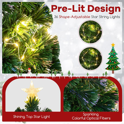 Dreamade 6ft Pre-Lit Fiber Optic Christmas Tree, Top Star, 230 Branch Tips, Metal Stand, Office Home Decoration