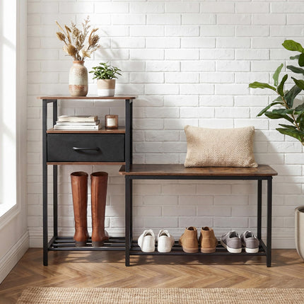 Dreamade 3-Tier Industrial Shoe Storage Bench with Drawer & Metal Frame