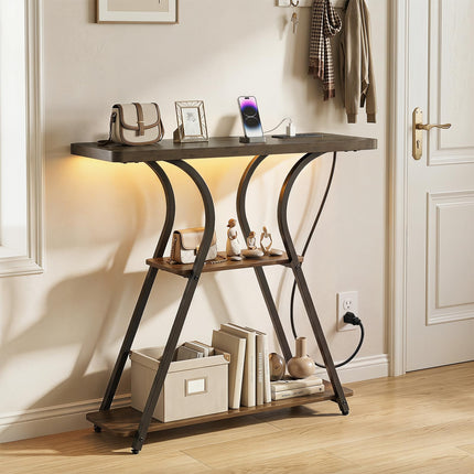 Dreamade 32" 3-Tier Narrow Console Table with LED Lights