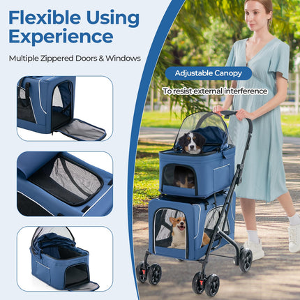 Dreamade Double Dog Stroller - Pet Stroller for 2 Dogs