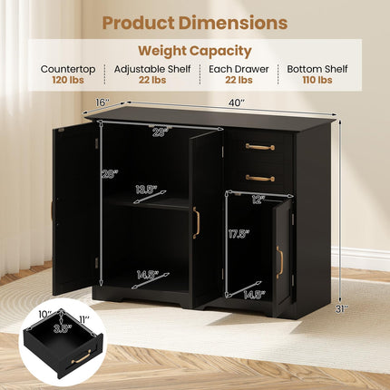 Dreamade 40 Inch Modern Kitchen Sideboard Buffet Cabinet with 2 Drawers and Adjustable Shelf