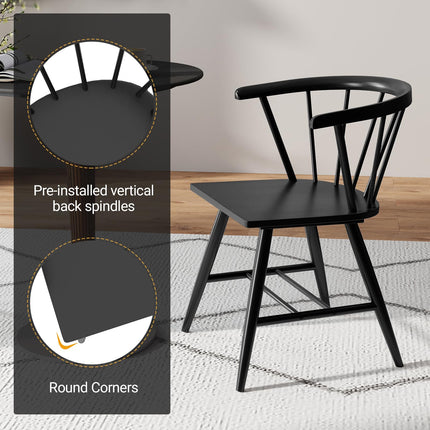 Dreamade Windsor Dining Chairs Set of 2/4 Mid-Century Modern Black Kitchen Chairs w/Solid Rubber Wood Frame