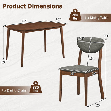 Dreamade Mid-Century Modern Kitchen Table and Upholstered Chairs Set for 4