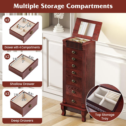 DREAMADE Wooden Jewelry Armoire Cabinet Storage Chest with Drawers and Swing Doors