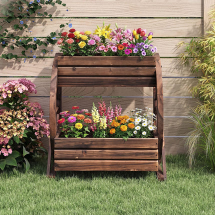 Dreamade Wooden Wagon Planter Box for Patio Garden Balcony