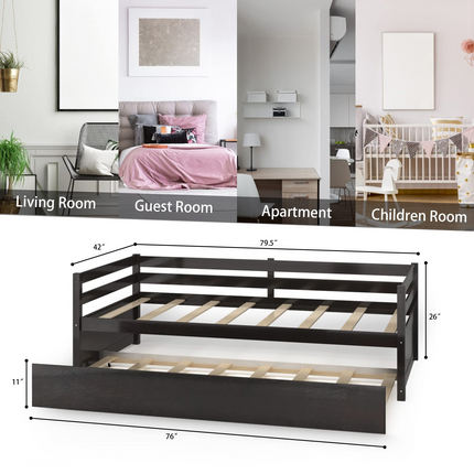 Dreamade Wood Daybed with a Trundle, Twin Trundle Daybed with Durable Slat Support