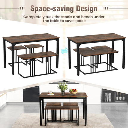 Dreamade Dining Table Set for 4 Industrial Kitchen Table 2 Chairs Stool & Bench