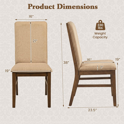 Dreamade Upholstered Dining Chairs | High Back Padded Fabric Kitchen Chairs with Solid Rubber Wood Legs
