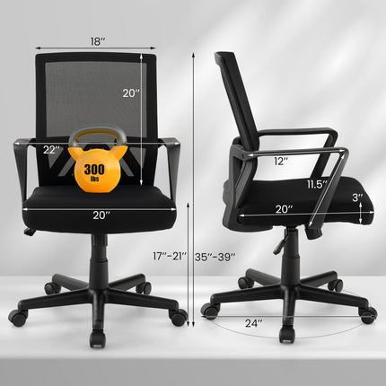 Dreamade Office Desk Chair with Lumbar Support, Ergonomic Mesh Office Chair with Wheels and Armrests