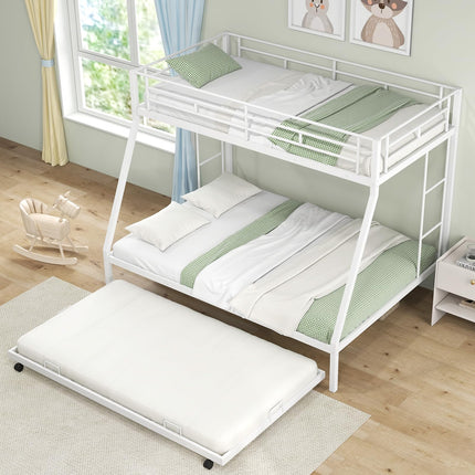 Dreamade Twin Over Full Bunk Bed with Trundle, Heavy-Duty Metal Triple Bunk Beds