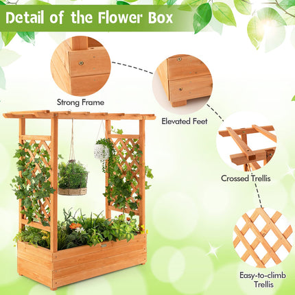 Dreamade Raised Garden Bed with Trellis, Wood Planter Box with Roof & Side Trellis, Drain Holes