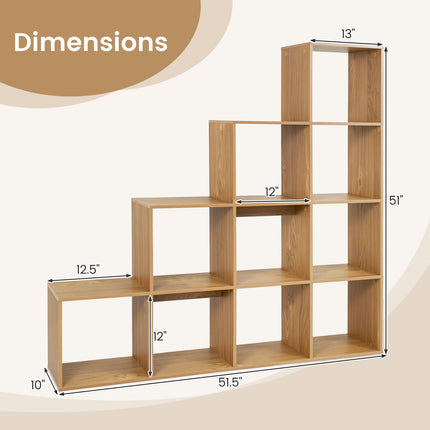 Dreamade 51" Wooden 10-Cube Stepped Bookcase for Living Room