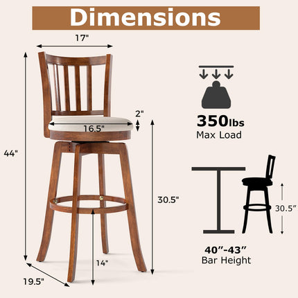 Dreamade 30.5" Swivel Bar Stools Set of 2/4 with Rubber Wood Legs & Footrest & Upholstered Seat