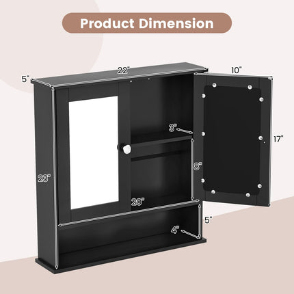 Dreamade Medicine Cabinet, Bathroom Wall Cabinet with 2 Mirrored Doors, Adjustable Shelf