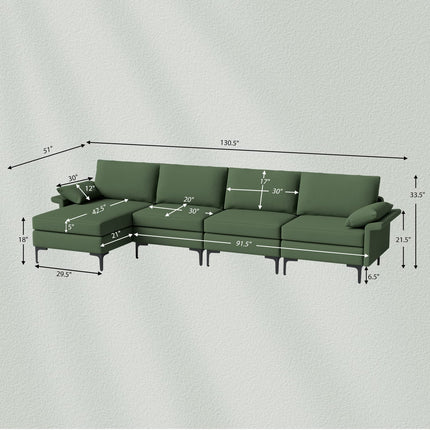 Dreamade 130.5" L Convertible Sofa Couch, Sectional Sleeper