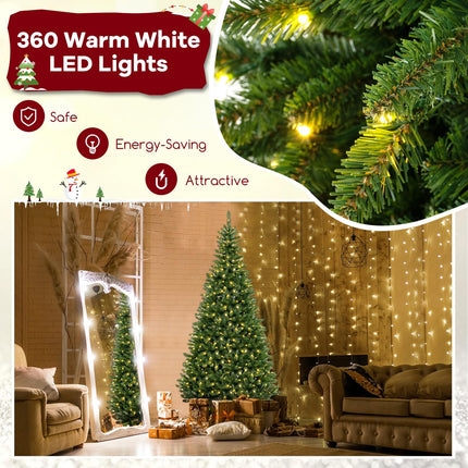 Dreamade 8 FT 270° Pre-Lit Corner Christmas Tree for Wall, Artificial Hinged Xmas Tree with 360 Warm White LED Lights