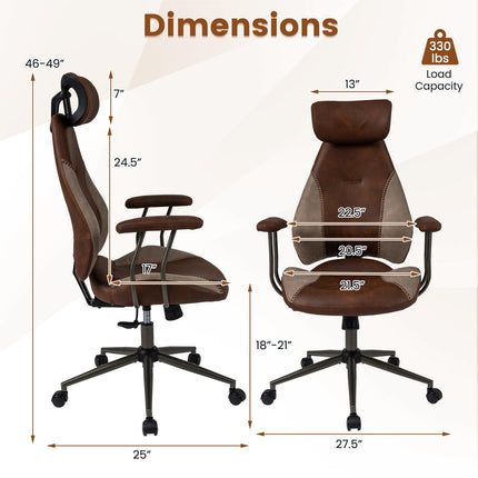 Dreamade Ergonomic Mid Century Modern Faux Fur Computer Desk Chair with 2D Headrest
