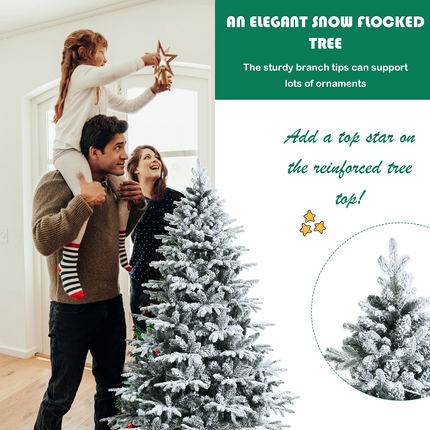 Dreamade 4.5ft / 6ft / 7ft Pre-lit Snow Flocked Christmas Tree, Premium Hinged Artificial Pine Tree w/ 120 LED Lights & 757 PE & PVC Branch Tips - DreamadeUS