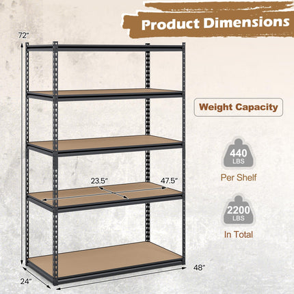 Dreamade 5-Tier Metal Storage Shelves Heavy Duty Garage Shelving Units(1/2/3/4,48" W x 24" D x 72" H)
