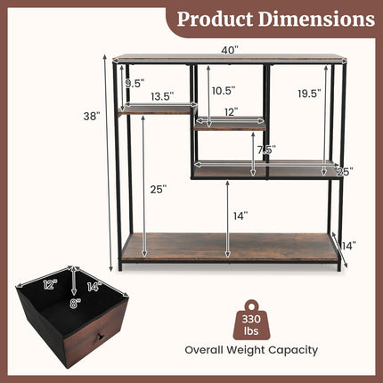 Dreamade 40 Inch Console Sofa Table with Open Storage Shelves and Removable Drawer