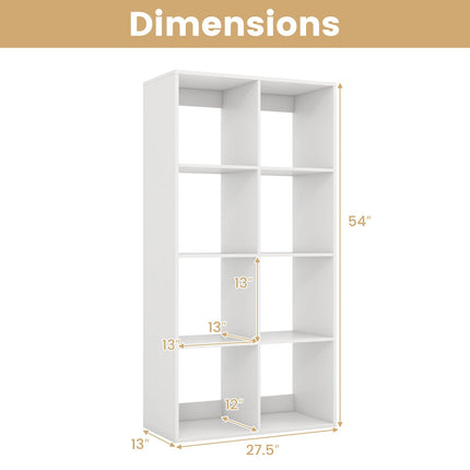 Dreamade 8-Cube Bookcase, White Cubby Bookshelf w/Back Guardrail & Anti-Tipping Kits