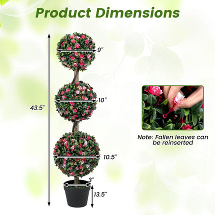 Dreamade 43.5" Faux Potted Floral Plant Artificial Triple Ball Rose Topiary Tree ( 1/2 pack )
