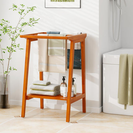 Dreamade Teak Towel Rack for Bathroom, 5 Bars Freestanding Towel Racks with Storage Shelf, 19.5" L x 19.5" W x 31.5" H