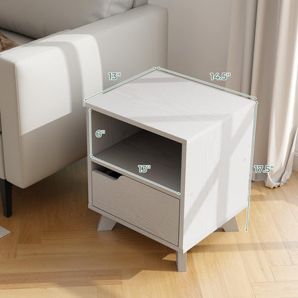 Dreamade 2 Tier Nightstand, Mid Century Modern Bedside Table with Storage Drawer & Open Shelf
