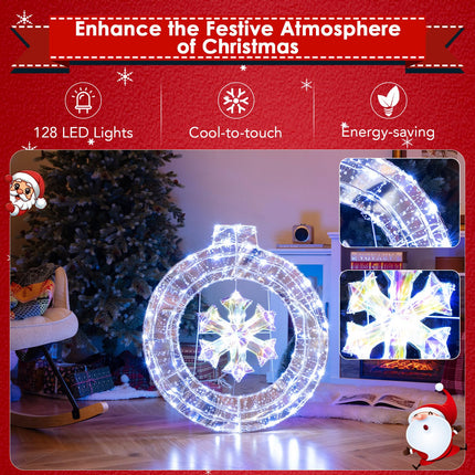Dreamade 33” Lighted Ornament with Snowflake, Pre-Lit Christmas Wreath with 128 Cold White LED Lights