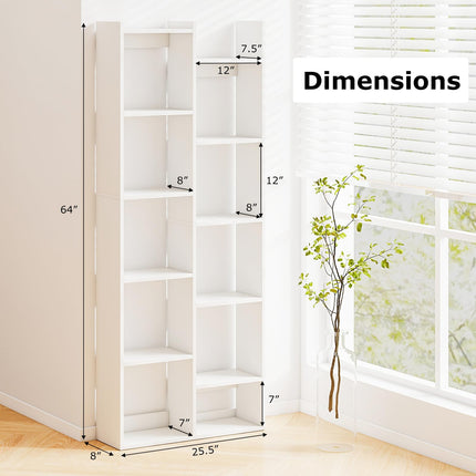 Dreamade Modern Bookshelf with 12 Staggered Shelves for Living Room Office
