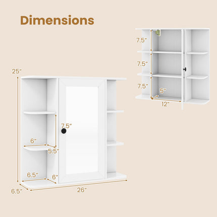 Dreamade Wall Mounted Bathroom Medicine Cabinet with Mirror & Shelves