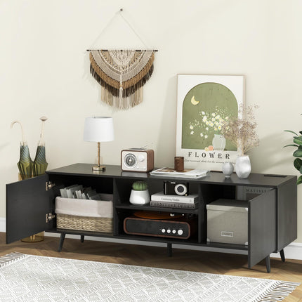 Dreamade TV Stand with Power Outlet for TVs up to 60'', Entertainment Center with Cable Hole, Cabinets