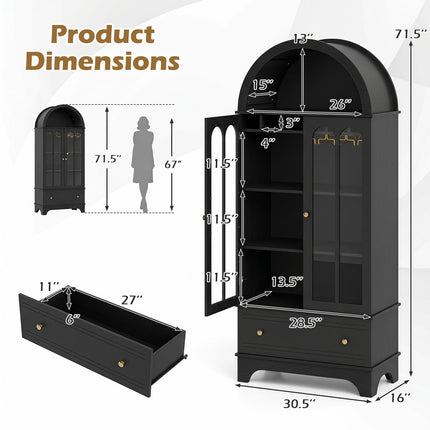 Dreamade 71.5" Arched Cabinet w/Tempered Glass Doors