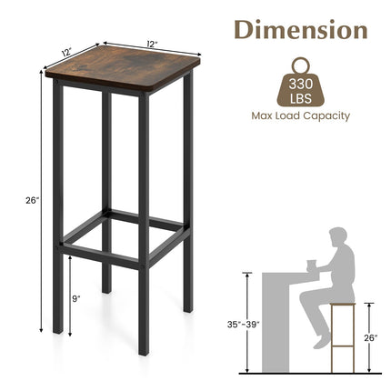 Dreamade Bar Stools Set of 4, 26" Backless Barstools with Metal Legs & Footrest, Breakfast Bar Dining Chairs