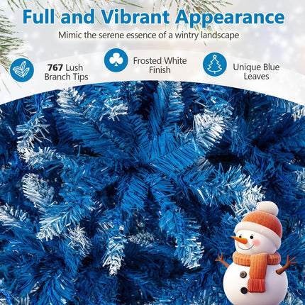 Dreamade Blue Hinged Xmas Tree with Frosted PVC Branch Tips & Warm White LED Lights