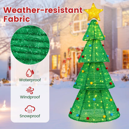 Dreamade 6.2 FT Collapsible Christmas Tree with 200 Built-in LED Lights, Pre-Lit Christmas Tree w/Top Star Decoration & Furry Balls