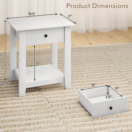 Dreamade Nightstand with Drawer 2-Tier Modern Bedside Table with Open Shelf and Storage