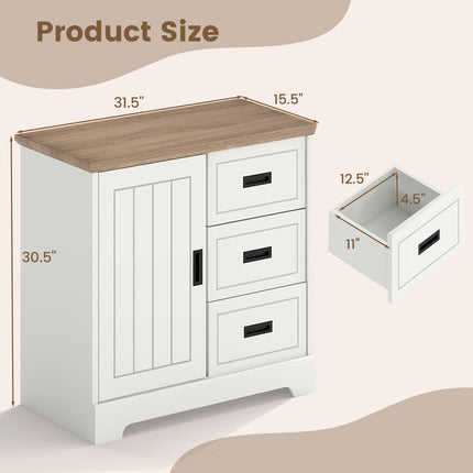Dreamade Small Sideboard Buffet Cabinet Farmhouse Kitchen Storage Cabinet with Fluted Sliding Door