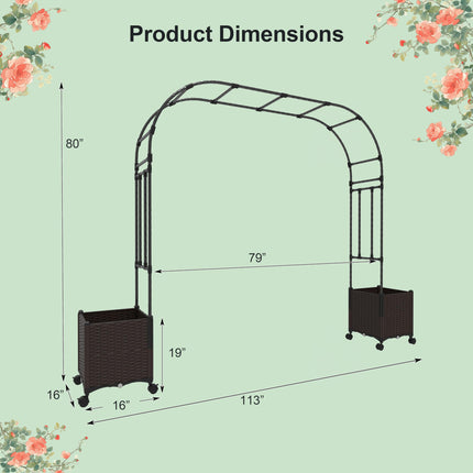 Dreamade 6.6 FT Garden Arch with Trellis and 2 Planter Boxes