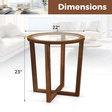 Dreamade Glass Round End Table, Sofa Side Table with Transparent Tempered Glass Top