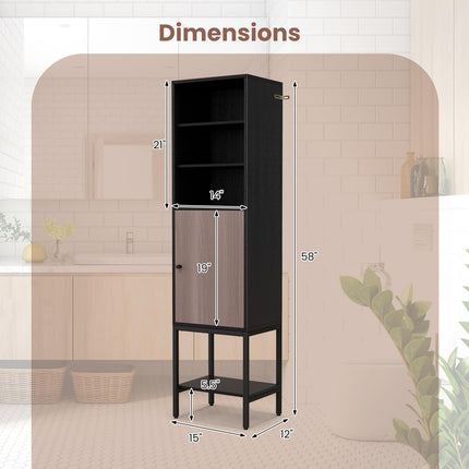 Dreamade 57” Tall Bathroom Storage Cabinet, Bathroom Floor Cabinet with Door, Adjustable Shelves & Foot Pads