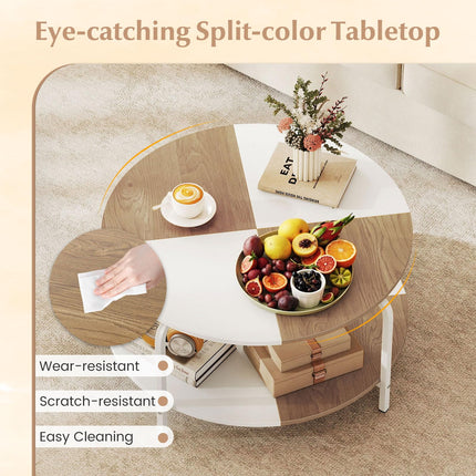 Dreamade Round Coffee Table 2-Tier Center Table with Open Storage Shelf