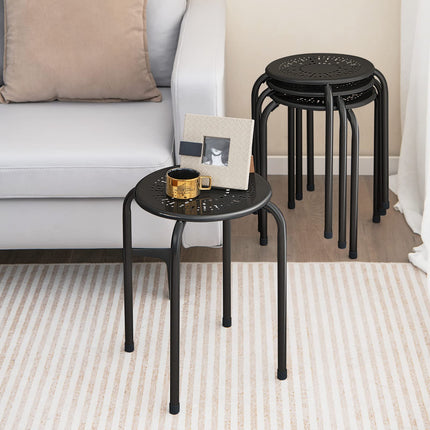 Dreamade Round Metal Stool Set of 6-17.5" Height Stackable Stool with Anti-Slip Foot Pads