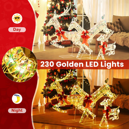 Dreamade Christmas Lighted Reindeer, Set of 3 Reindeer Decorations with LED Lights and Red Bows